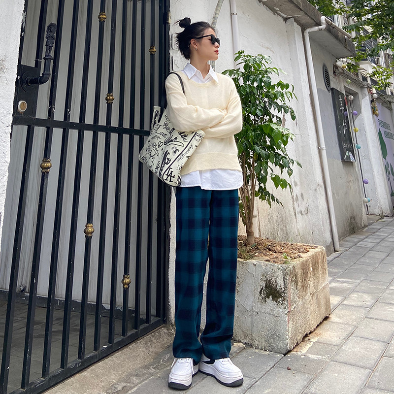 HuilIULIU retro pop pane broad leg pants female spring and autumn new loose straight tube slim tumble slim trousers