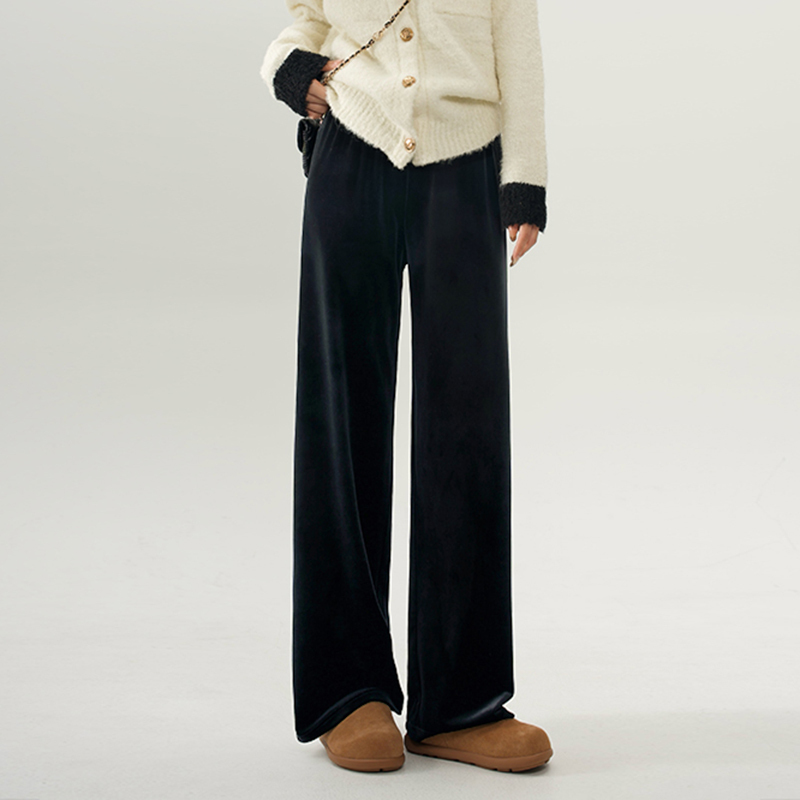Black Velvet Pants 2026 New Spring Petite Casual Wide-Leg Pants for Women, Thickened and Fleece-Lined Gold Velvet Pants for Women