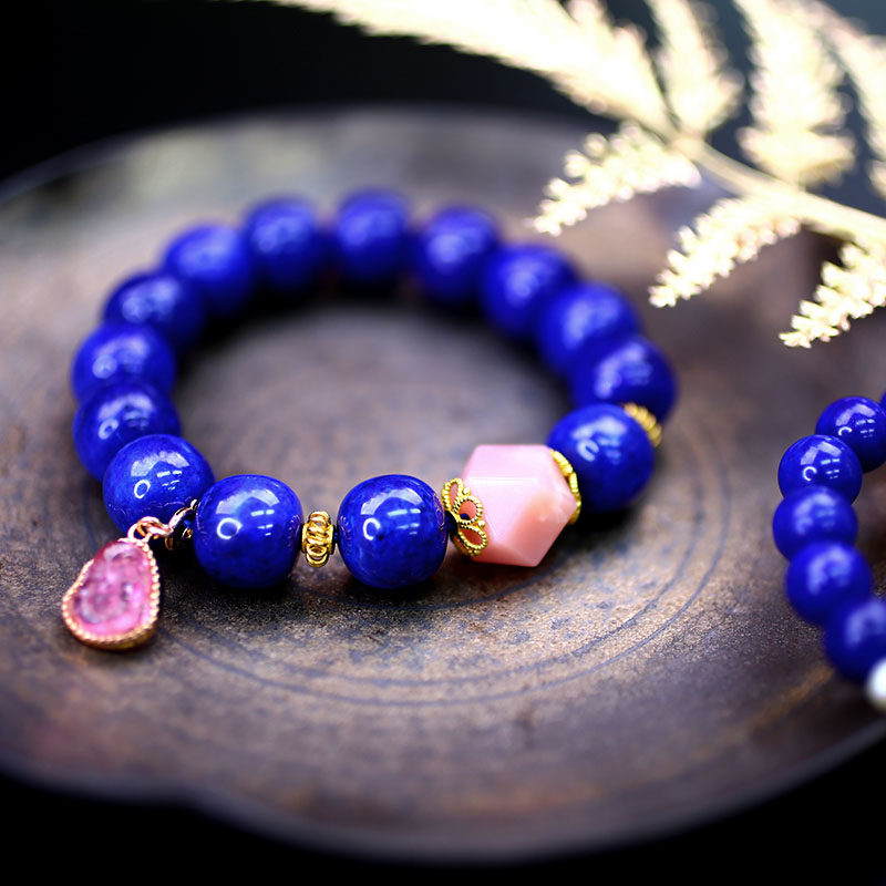 (Bear's family) Afghanistan natural raw lapis lazuli 6A grade long chain single circle hand beaded beads loose beads
