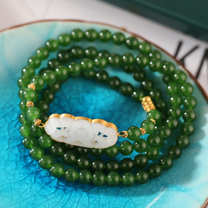 (Bear family jewelry) Hetian jade Russian jasper cat's eye lotus powder pendant hairpin ring brooch