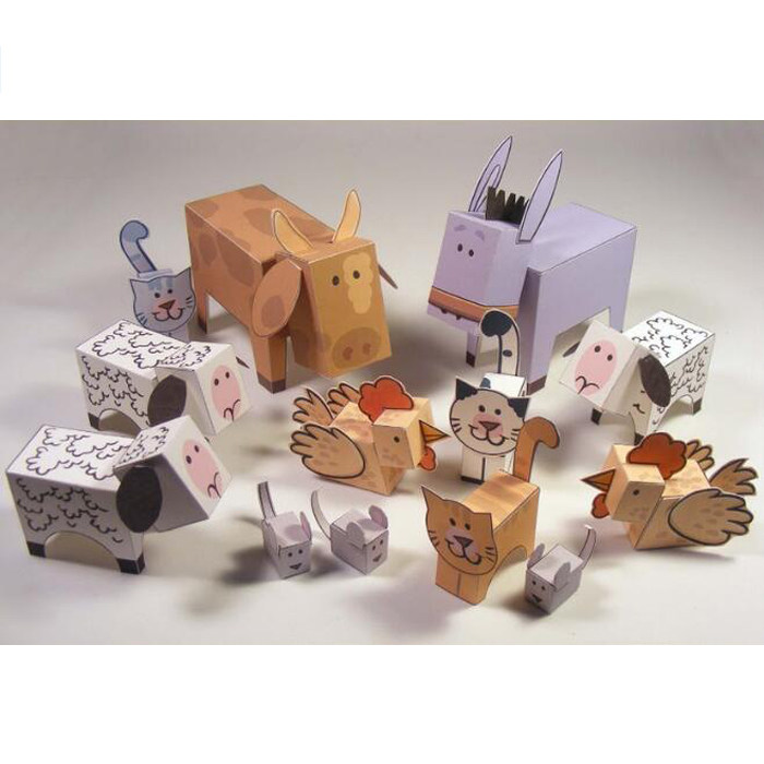 Children's puzzle DIY handmade cartoon farm animal donkey cattle and goat chicken mouse 3D paper model paper art toy