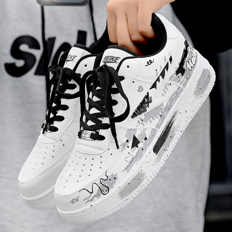 Men's Shoes New Style Meike Painted Graffiti Board Shoes Ins Low-Top Sneakers Couple Style Thick-Soled Casual Sports Shoes for Women