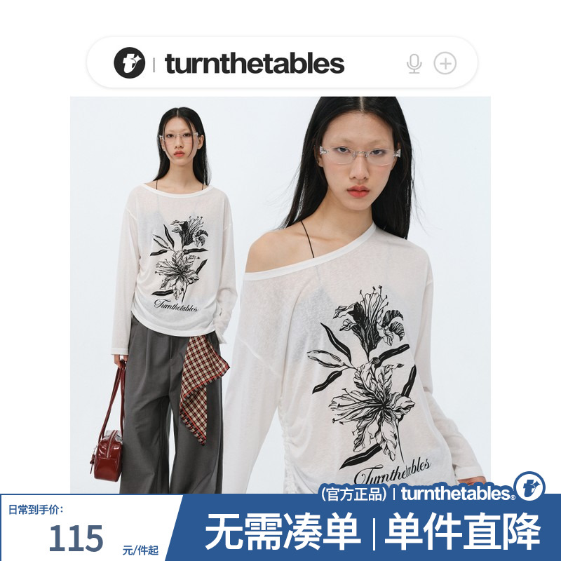 [正規品] Turnthetables 花柄 ドローストリング オフショルダー ブラウス Tシャツ 女性 韓国 ホットガール 長袖 夏