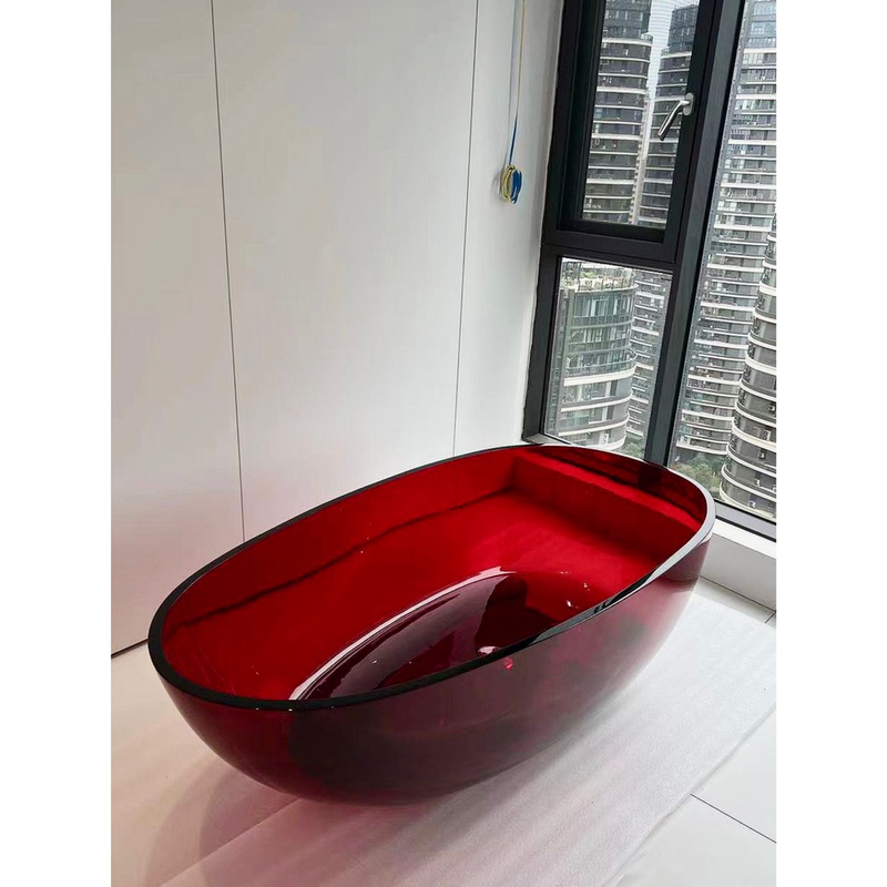 Internet Celebrity Goose Egg-Shaped Transparent Resin Bathtub with Thick Edges, Classy Hotel and B&B Double Seamless Integrated Bathtub Beauty Salon