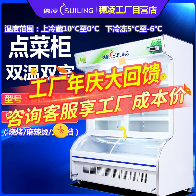 Ear Ling DLCD-12J Commercial Vertical Hemp Spicy Hot Spot Vegetable Cabinet Twin Warm Frozen Refrigerated Fruit Freezer Barbecue Fridge