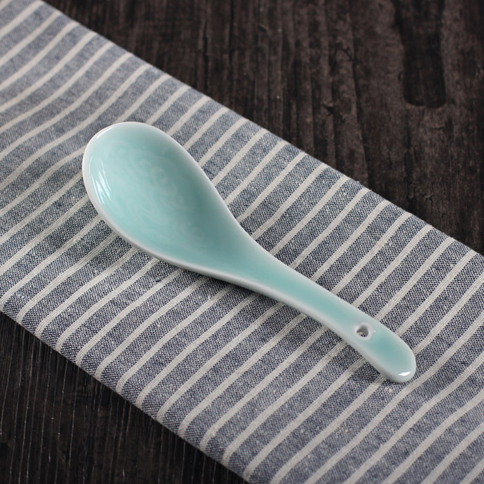 Celadon Tableware Set Small Spoon Ceramic Dessert Porridge Spoon Chinese Household Hotel Dining Room Supplies