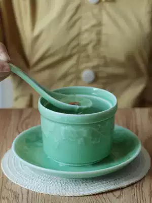 Celadon ceramic Chinese-style water-proof stew pot with lid Bird's nest cup Steamed egg cup Stew pot Household small soup cup Stew cup bowl
