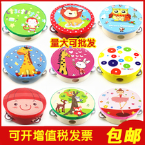 Wooden toy kindergarten cartoon hand drum childrens large tambourine flower tambourine drummer wooden tambourine