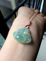 Myanmar a cargo Jade Buddha male pendant female Jade Buddha smile green Guanyin ice species sunny water station Buddha inlaid 18K gold