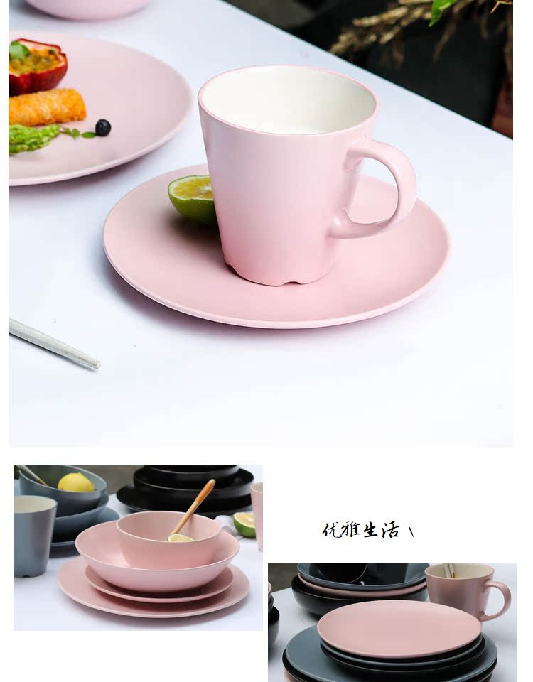 Sáng tạo phụ bề mặt đĩa rắn màu gốm bát mì bát bít tết phương Tây món macarons cốc sữa bộ đồ ăn - Đồ ăn tối đĩa nhựa dùng 1 lần