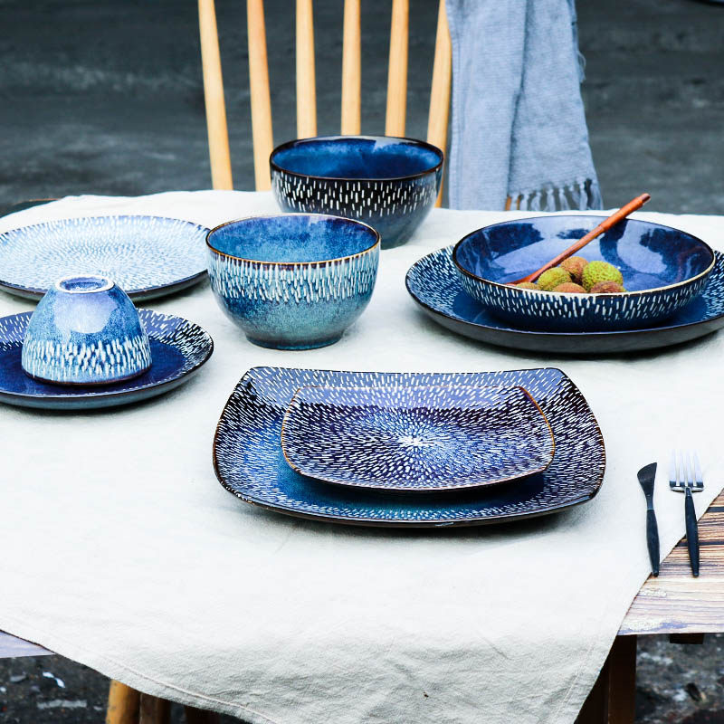 Creative hand painted ceramic disc household dining bowl Hot dish Western restaurant steak plate 10 inch dark plate