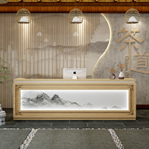 Retro new Chinese solid wood bar table Teahouse health foot bath Club Front desk reception desk light luxury cash register customization