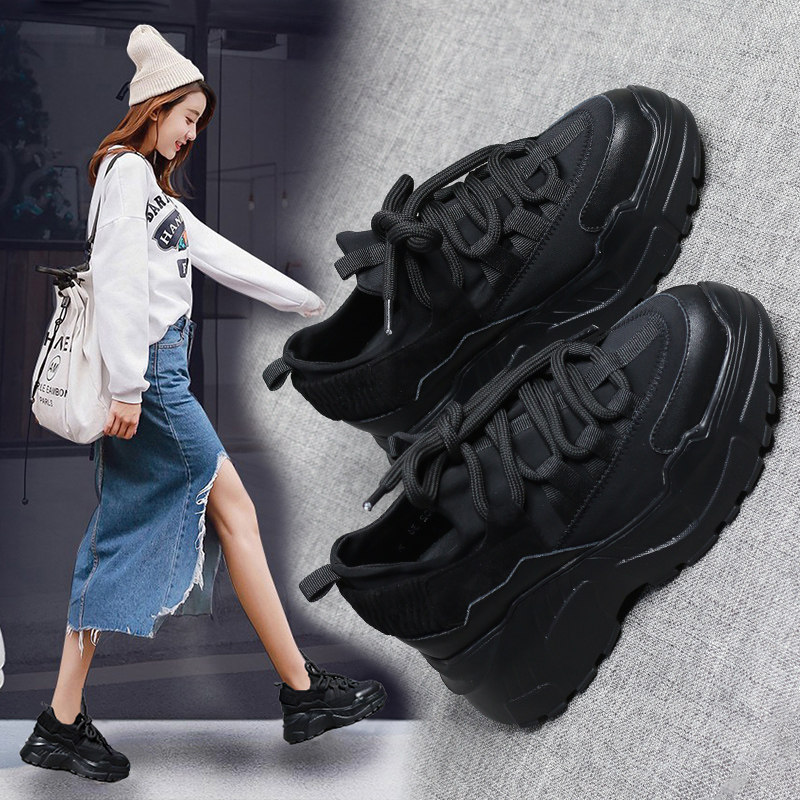 Black dad shoes for women 8cm hidden heel: 2020 spring & fallnew