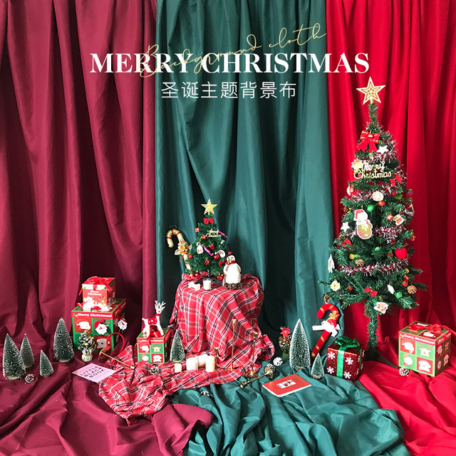 Christmas themed photo background cloth retro decoration Internet celebrity live broadcast hanging cloth New Year's red children's photography props