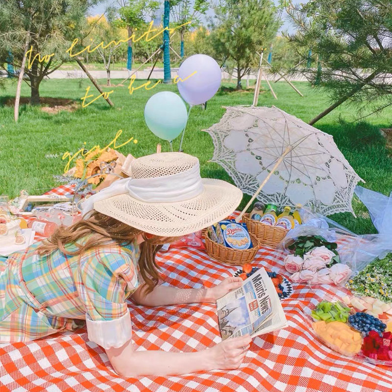 Spring Swim Anti-Tide Mat Picnic Busins Wind Photo Background Plaid Thicken Outdoor Picnic Mat Ground Mat