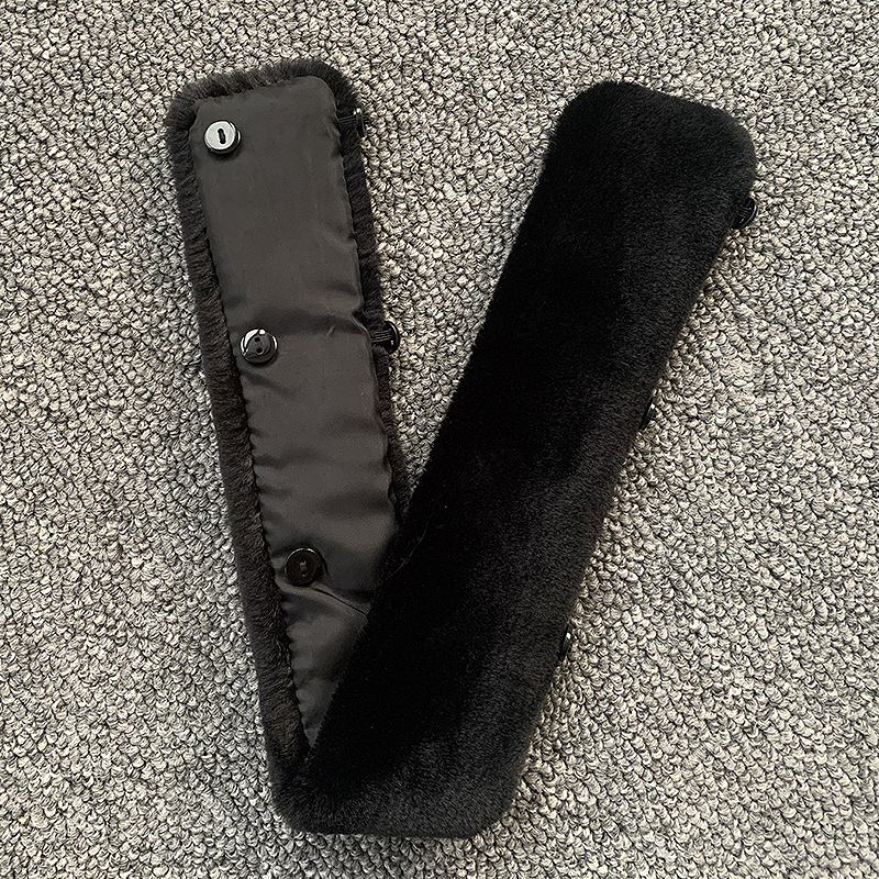 Men's Stand-Up Collar Genuine Leather Fur Collar Faux Fur Rabbit Fur Sold Separately for Leather Jackets and down Jackets Universal Neck Warmer Black Short Fur