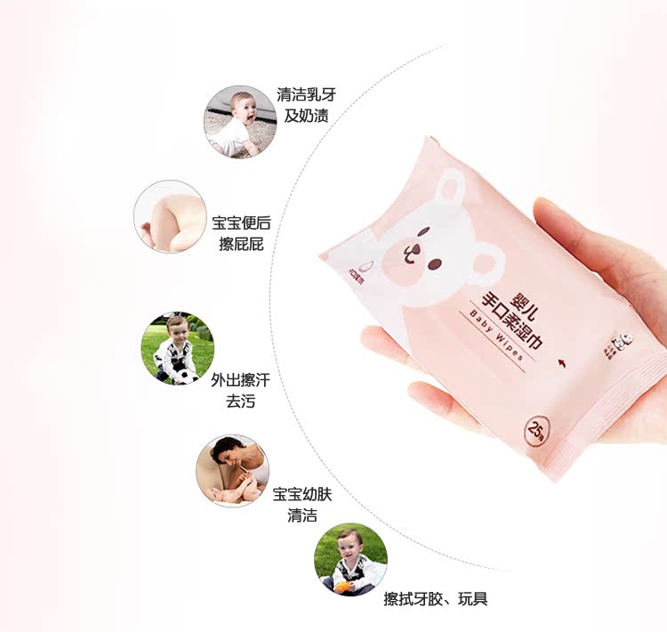 Gấu trắng bé lau tay cho bé Khăn lau trẻ em Khăn lau ướt cầm tay 25 bơm 16 gói kết hợp - Khăn ướt đồ sơ sinh cho bé