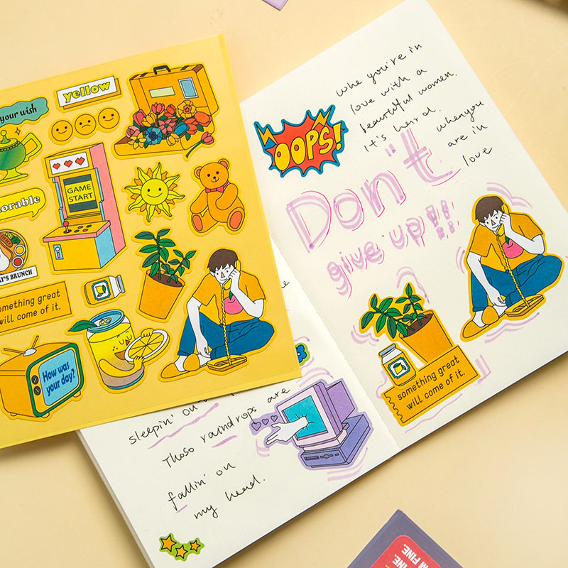 Hour Light Korean Version Cartoon Decoration Diy Cute Sticker hand ledger material adhesive pvc waterproof sticker