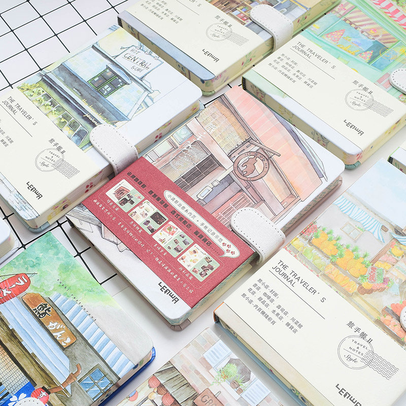 Small frescoed brigade Hand ledger Magnetic buckle This cross wire thickened Refined Notebook Retro Colorful Page Illustrator Japan