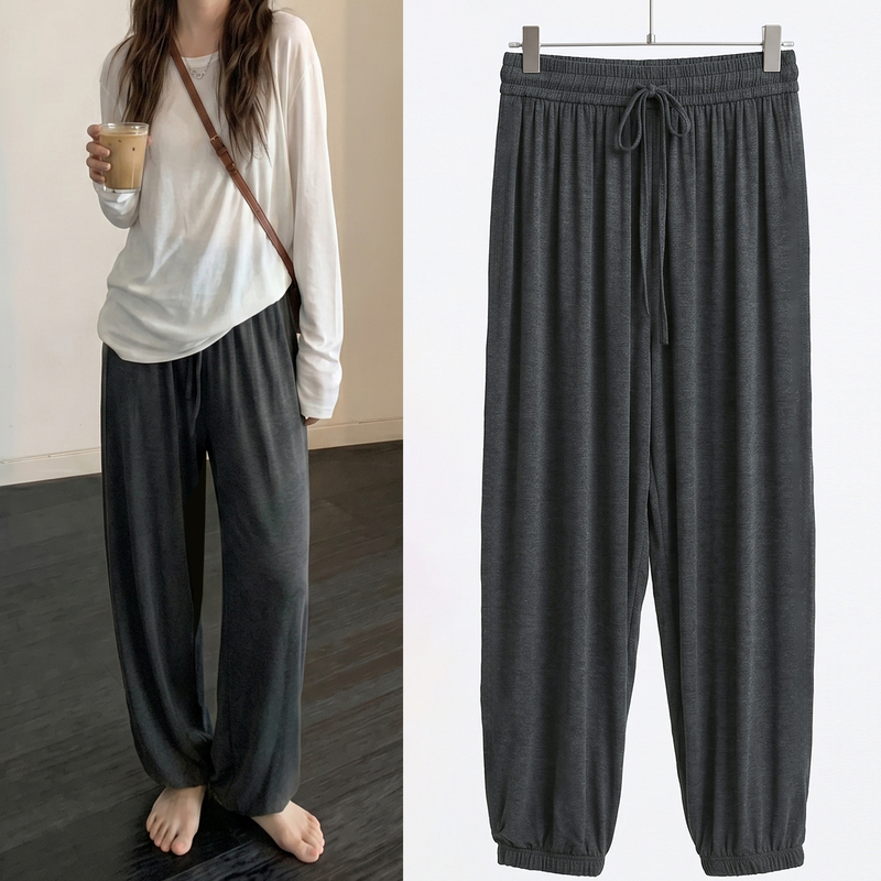 Thin Ice Silk Gray Loose-Fitting Sports Harem Pants 2026 Summer Lazy Style Petite Women's Casual Carrot Pants Thin Ice Silk Gray Loose-Fitting Sports Harem Pants 2026 Summer Lazy Style Petite Women's Casual Carrot Pants