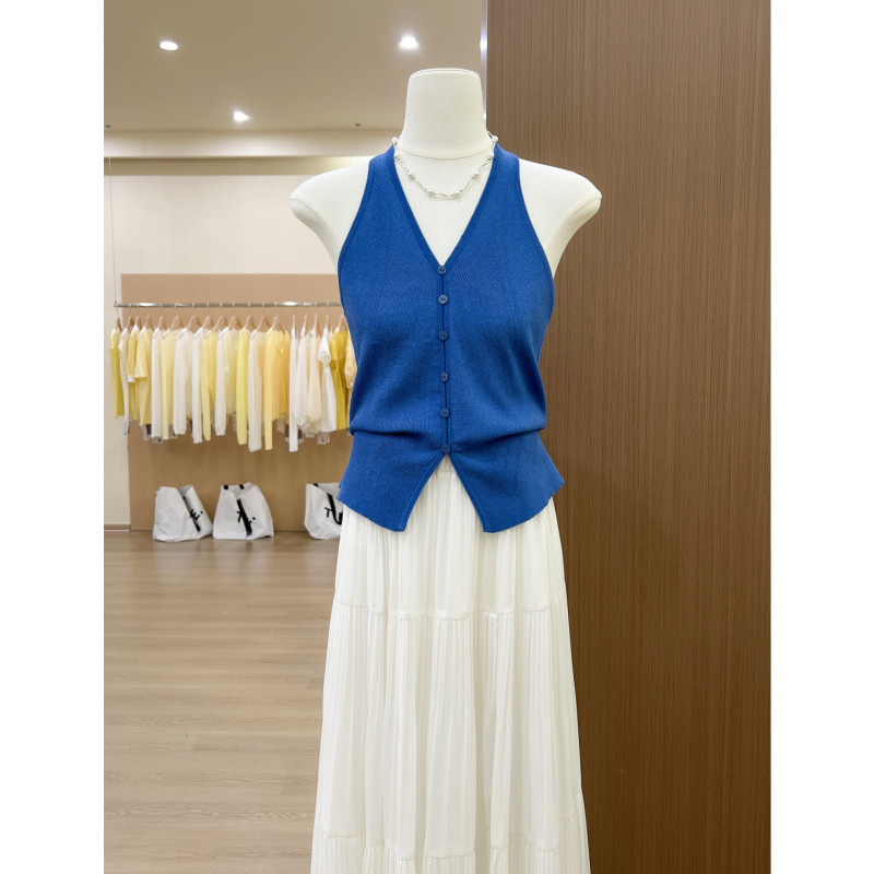 Shenzhen Nanyou High-End Women's Clothing Blue V-Neck Halter Knitted Camisole Summer Hot Girl Fashion Backless Top Shenzhen Nanyou High-End Women's Clothing Blue V-Neck Halter Knitted Camisole Summer Hot Girl Fashion Backless Top