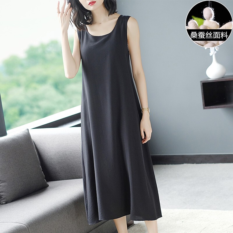 Mulberry Silk Camisole Dress for Women, Base Layer Tank Dress, 2026 Summer New Product, Loose Fit, Plus Size, Over-The-Knee Long Dress