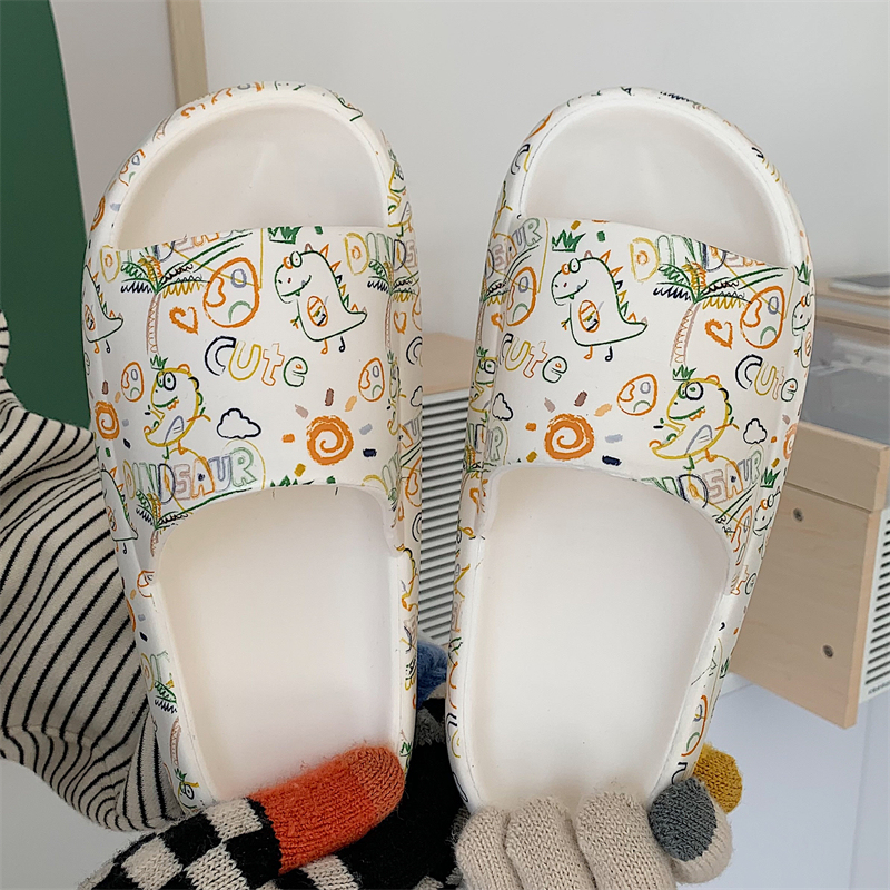 Japanese-Style Simple Graffiti Slippers for Women, Summer Couple's Home Cartoon Cute Non-Slip Soft-Soled Slippers for Men