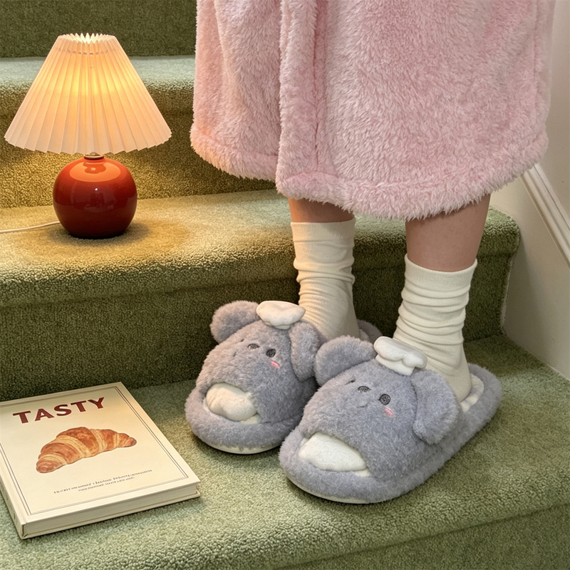 Women's Autumn and Winter Bedroom Warm and Comfortable Student Cotton Slippers with 3D Chef Hat and Koala Cartoon Design, One-Strap Furry Slippers Women's Autumn and Winter Bedroom Warm and Comfortable Student Cotton Slippers with 3D Chef Hat and Koala Cartoon Design, One-Strap Furry Slippers