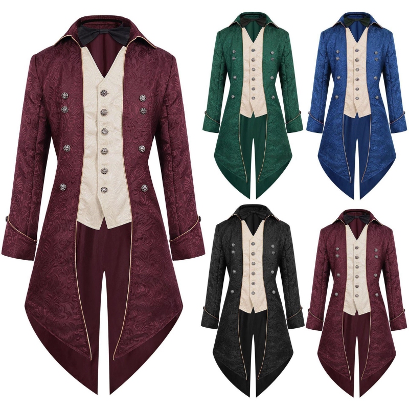 Wish Amazon European and American Palace Tuxedo Medieval Retro Clothing Mid-Length Punk Jacket Cos Clothing for Men