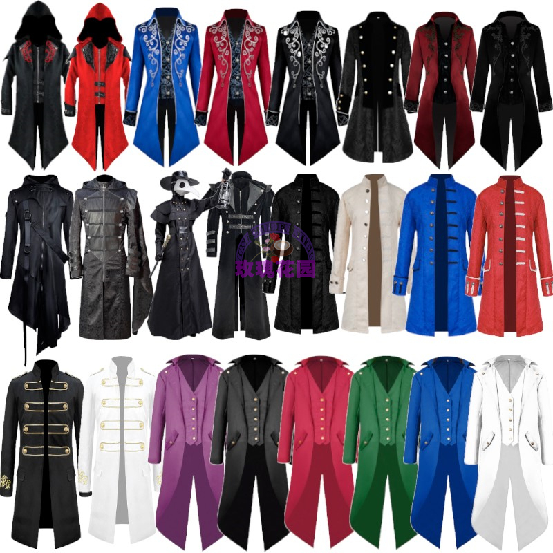 Medieval Clothing Retro Punk Steampunk Coat Court Tailcoat European and American Gothic Cosplay Long Coat for Men