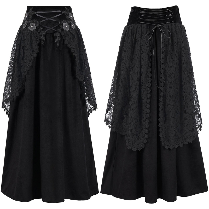 Medieval Retro Court Skirt Gothic Steampunk Dark Mid-Length Women's Skirt Cosplay Costume Halloween
