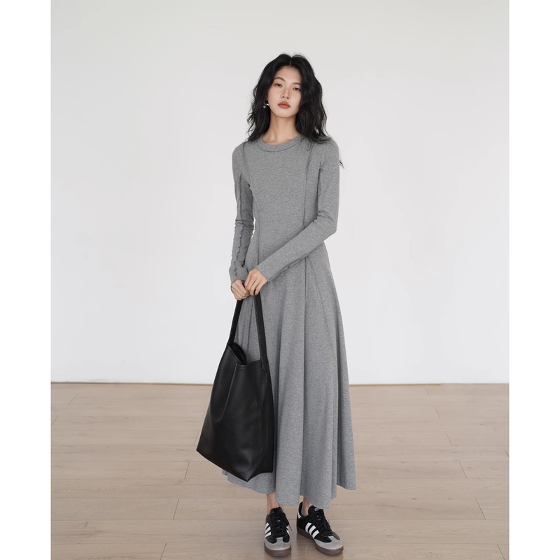 Korean French-Style Design Niche Long-Sleeve Dress for Women 2026 Autumn and Winter New Waist-Cinching Slimming A-Line Long Dress