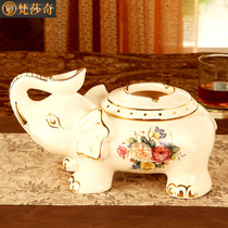 Vansage Elephant European Ashtray Luxury Living Room Home Cover Creative Personalized Ceramic Cigarette Tub Office