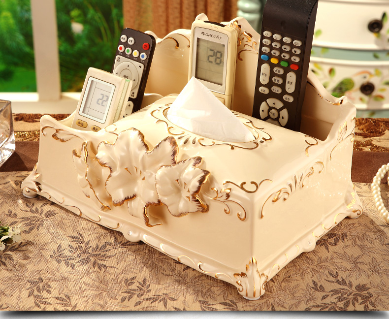 The American light colored enamel tissue boxes creative key-2 luxury home sitting room tea table smoke box ceramic table receive furnishing articles