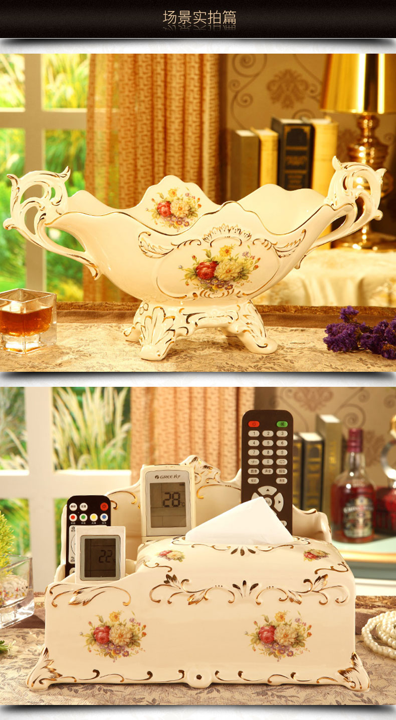 Europe type tea table furnishing articles suit key-2 luxury compote three - piece ceramic sitting room adornment desktop fruit dish ashtray