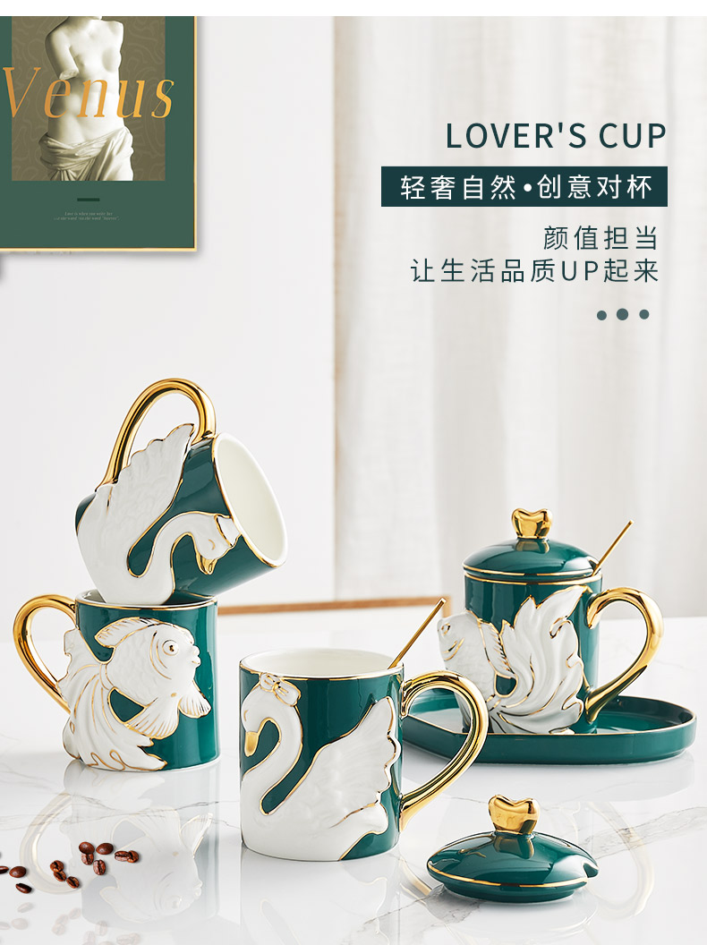 Creative cup for cup with cover swan cup picking ceramic coffee cup move a birthday gift