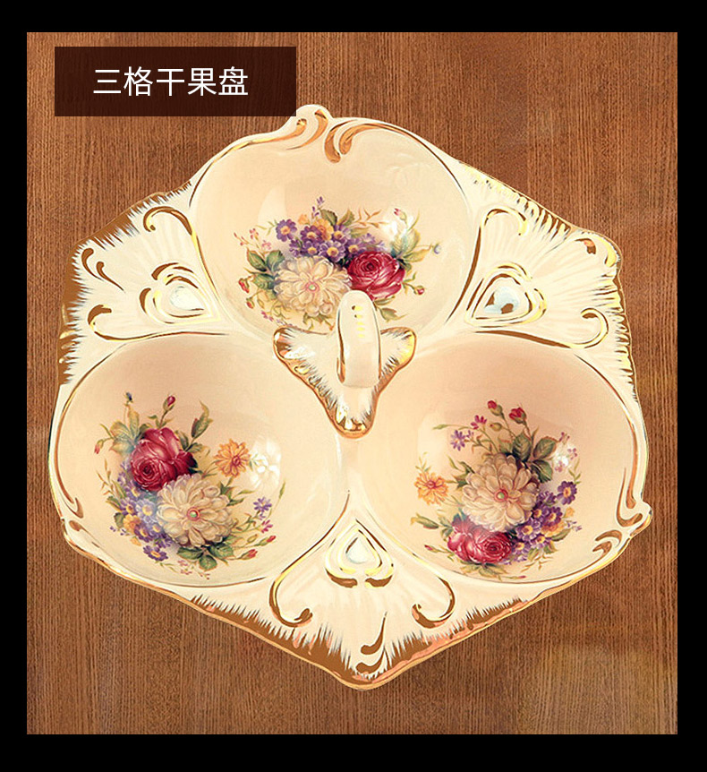 European ceramic dry fruit bowl sitting room home furnishing articles Chinese New Year Spring Festival tea table with frame with cover candy box snack plate