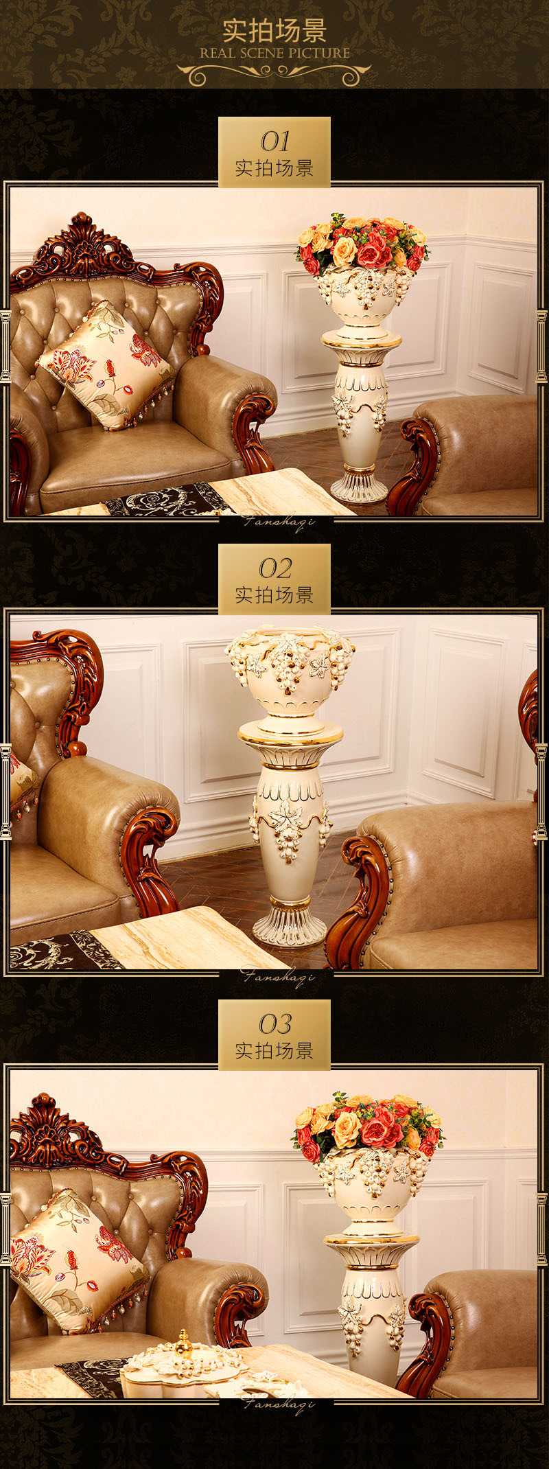 Key-2 Luxury European - style ceramics vase flower arrangement sitting room place the hotel villa large ground flowerpot Roman column ornaments