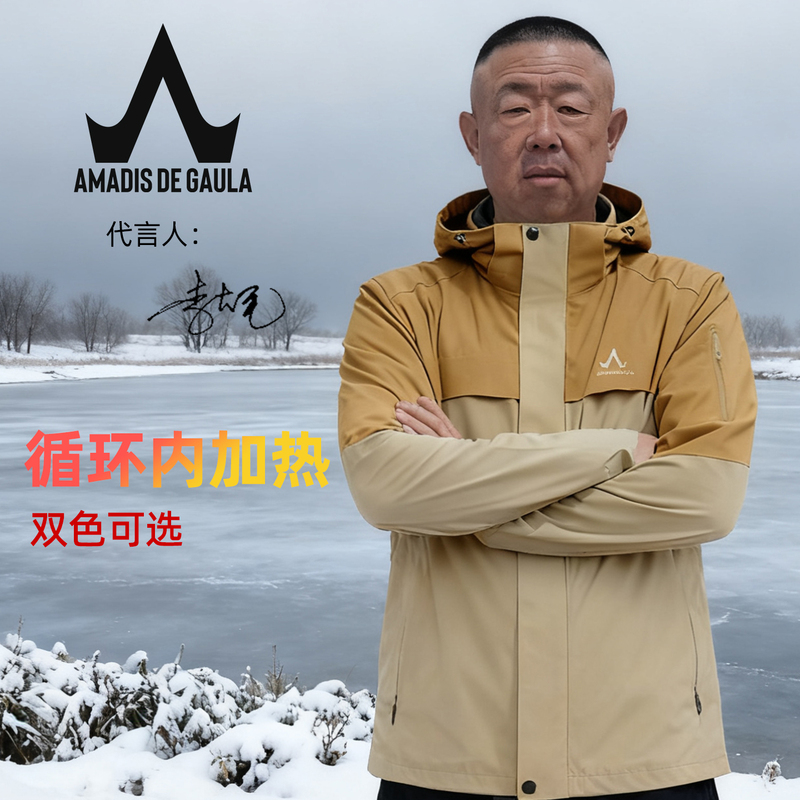Amadeus Men's New Autumn and Winter Three-In-One Windproof, Waterproof, Heated Inner Liner Fishing Jacket Set