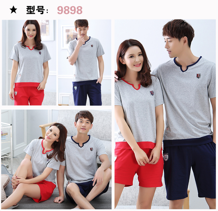 Thời trang mặc mùa hè cotton couple đồ ngủ kích thước lớn nam giới và phụ nữ ngắn tay áo phù hợp với Hàn Quốc phiên bản của bông dịch vụ nhà đồ ngủ