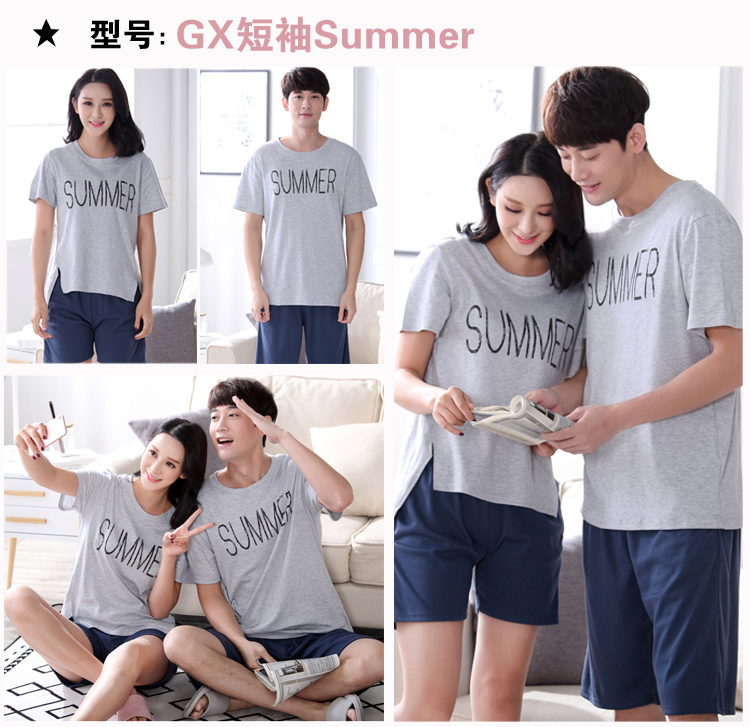 Thời trang mặc mùa hè cotton couple đồ ngủ kích thước lớn nam giới và phụ nữ ngắn tay áo phù hợp với Hàn Quốc phiên bản của bông dịch vụ nhà đồ ngủ