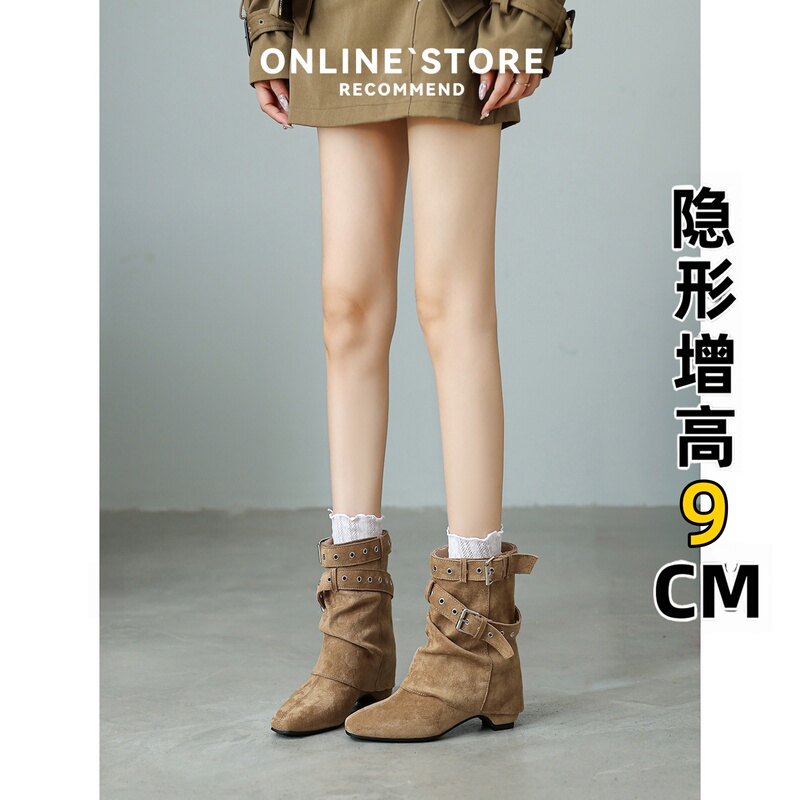 Genuine Leather ~ Height-Increasing Pointed-Toe Booties for Women, 2026 Autumn and Winter Vintage Belt Buckle High-Heeled Riding Short Boots, Slouch Boots Genuine Leather ~ Height-Increasing Pointed-Toe Booties for Women, 2026 Autumn and Winter Vintage Belt Buckle High-Heeled Riding Short Boots, Slouch Boots