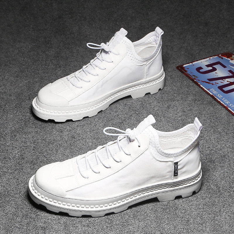 White Martin Boots Boys in Low Help Men Shoes Han Edition Leather Breakthrough Little White Shoes Male