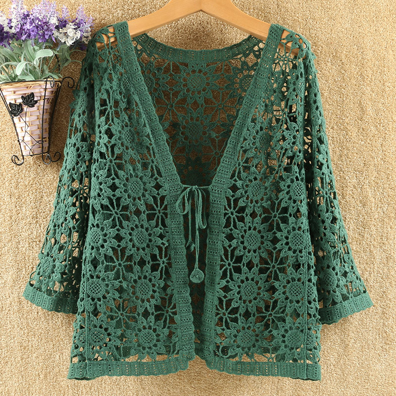 Hollow Lace Sun Protection Cardigan with Straps, Loose Knit Outerwear, Air Conditioning Shirt Jacket, 2026 Spring, Summer, Autumn New Thin Women's Clothing Hollow Lace Sun Protection Cardigan with Straps, Loose Knit Outerwear, Air Conditioning Shirt Jacket, 2026 Spring, Summer, Autumn New Thin Women's Clothing