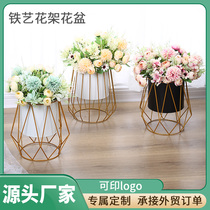 Floor flower stand flower stand flower pot home decoration iron ornaments creative personality green Luo pot living room iron rack flower arrangement plant