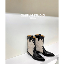 Ahikos Tongan Western Cowboy Short Boot Female Pointed Midbarrel Boot Plus Suede Chelsea Boots 2021 Autumn Winter New