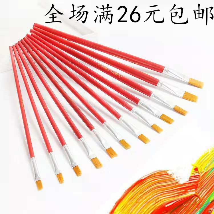 Nylon Oil Paintbrush Board Brush Single Red Rod Flat Head Child Propylene Water Powder Paint Paintbrush Platoon Pen