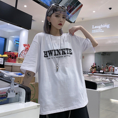 Short sleeve women's new summer 2021, Korean version ins Hong Kong style white net red top, student's versatile loose T-shirt fashion