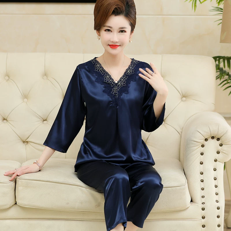 Silk pijama, summer thin long-sleeve, set, plus size