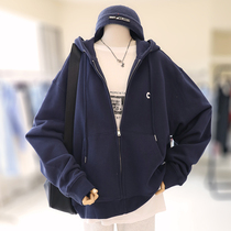 zaw hooded cardigan sweater female 2021 Autumn New Tide Korean loose size fat mm jacket casual top